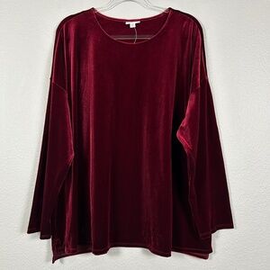 J. Jill plus size 3X long sleeve blouse top burgundy Bordeaux velvet NEW